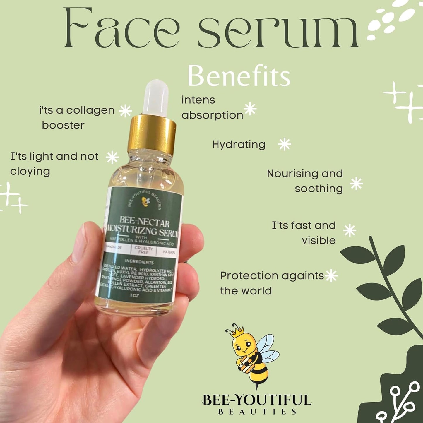 BEE-NECTAR | HYALURONIC ACID & BEE POLLEN MOISTURIZING FACE SERUM image 10
