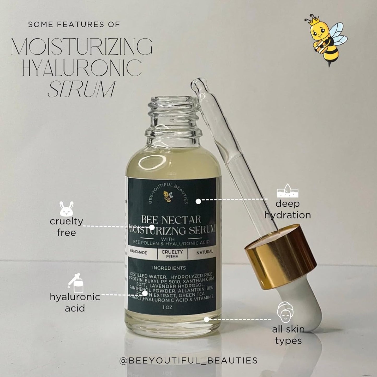 BEE-NECTAR | HYALURONIC ACID & BEE POLLEN MOISTURIZING FACE SERUM image 4