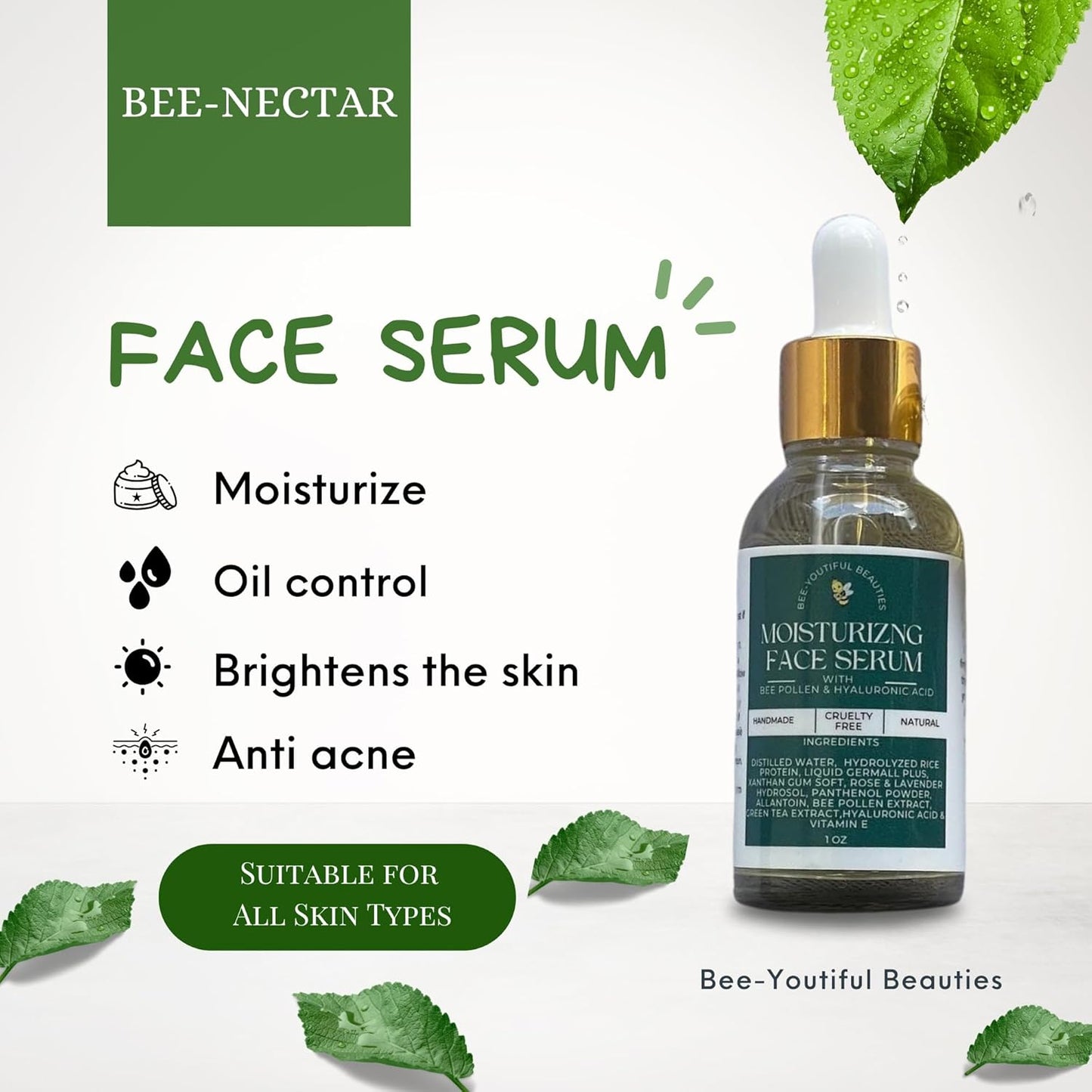 BEE-NECTAR | HYALURONIC ACID & BEE POLLEN MOISTURIZING FACE SERUM image 5