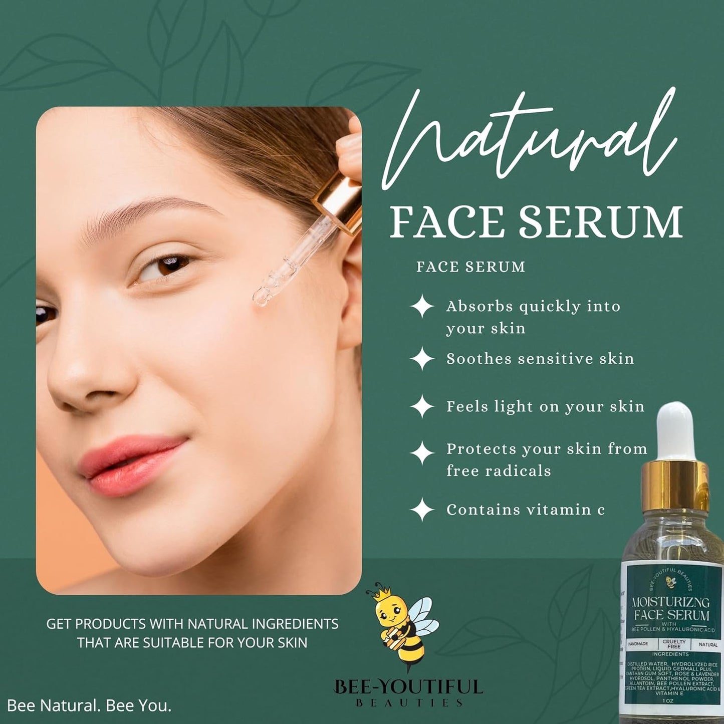 BEE-NECTAR | HYALURONIC ACID & BEE POLLEN MOISTURIZING FACE SERUM image 3