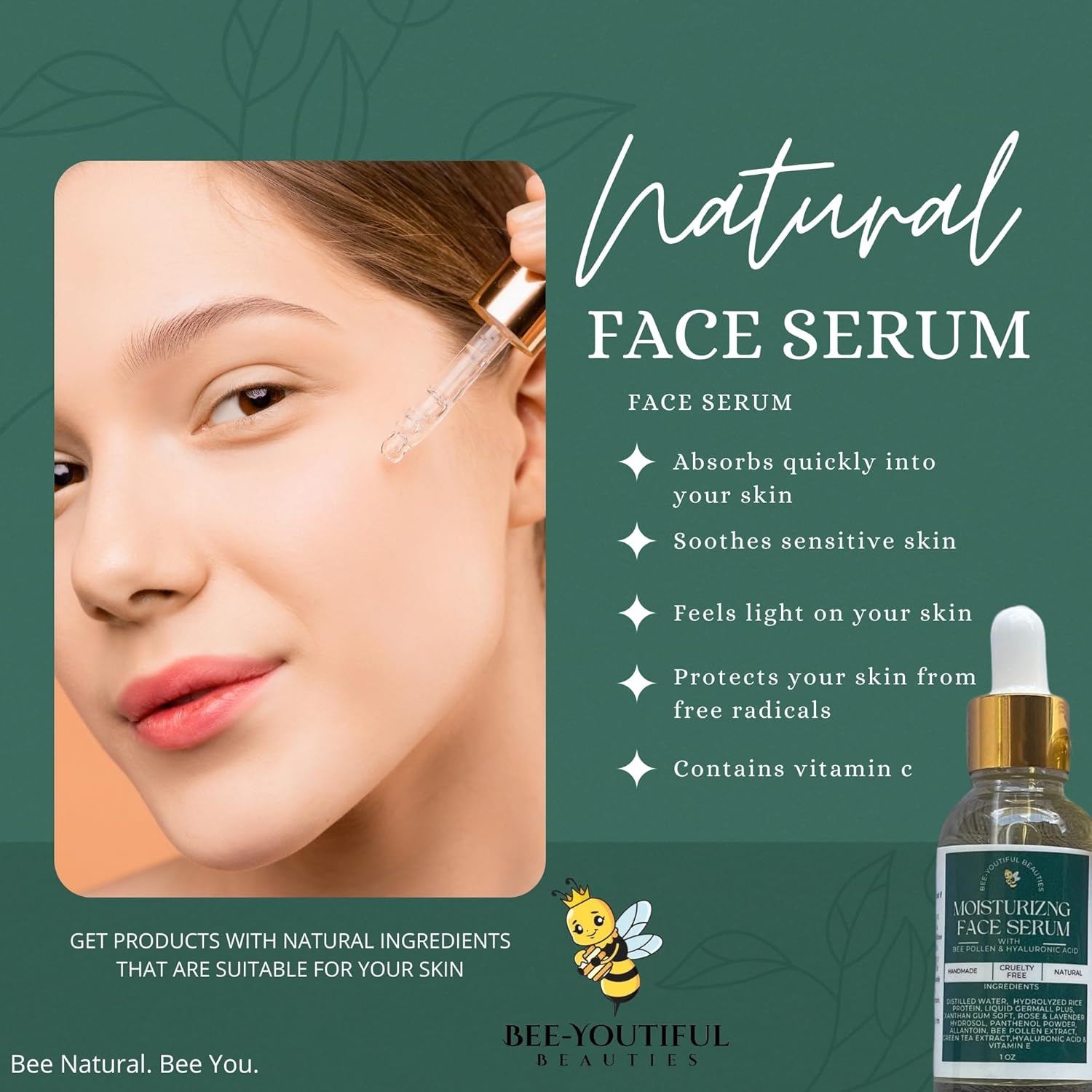 BEE-NECTAR | HYALURONIC ACID & BEE POLLEN MOISTURIZING FACE SERUM image 3