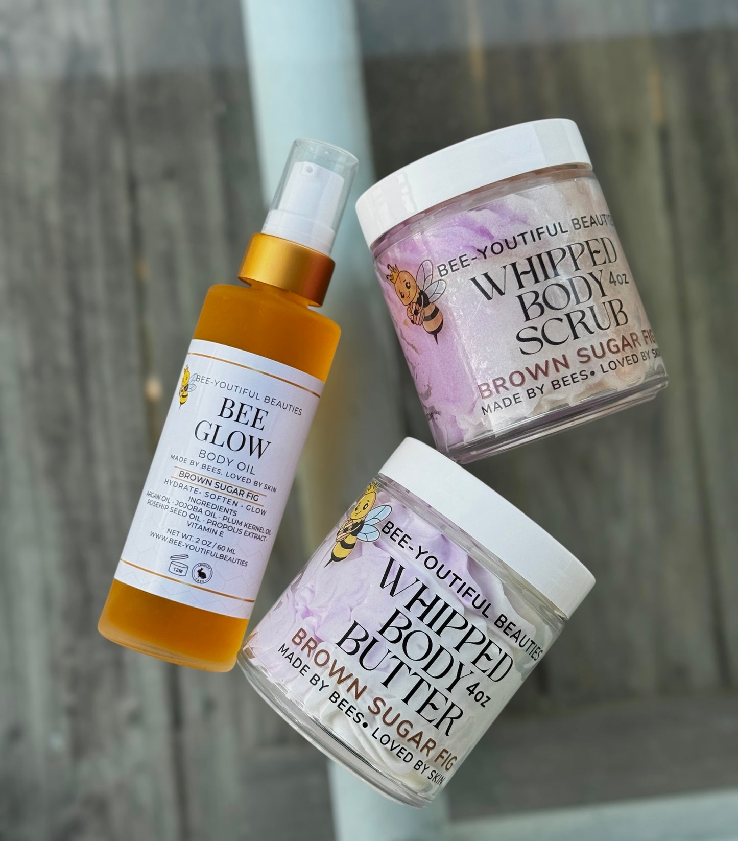 Bee Glow Body Trio – Body Oil + Whipped Body Butter + Body Scrub